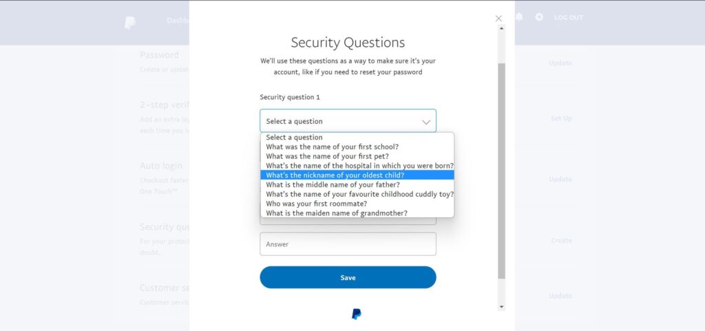 Changing security questions